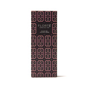 FLORTE loose black tea organic Assam tea box, dark red and black patterned package