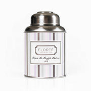 FLORTE loose black tea truffle praline tin, 120g, silver metal canister