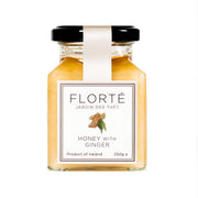 FLORTE honey with ginger in glass jar with black lid, 250 g
