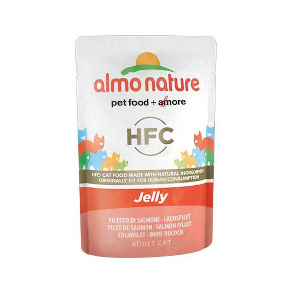 ALMO NATURE cat jelly wet food pouch with salmon fillet for adult cats
