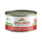 ALMO NATURE cat wet food can with chicken and shrimps, 70g, green lid