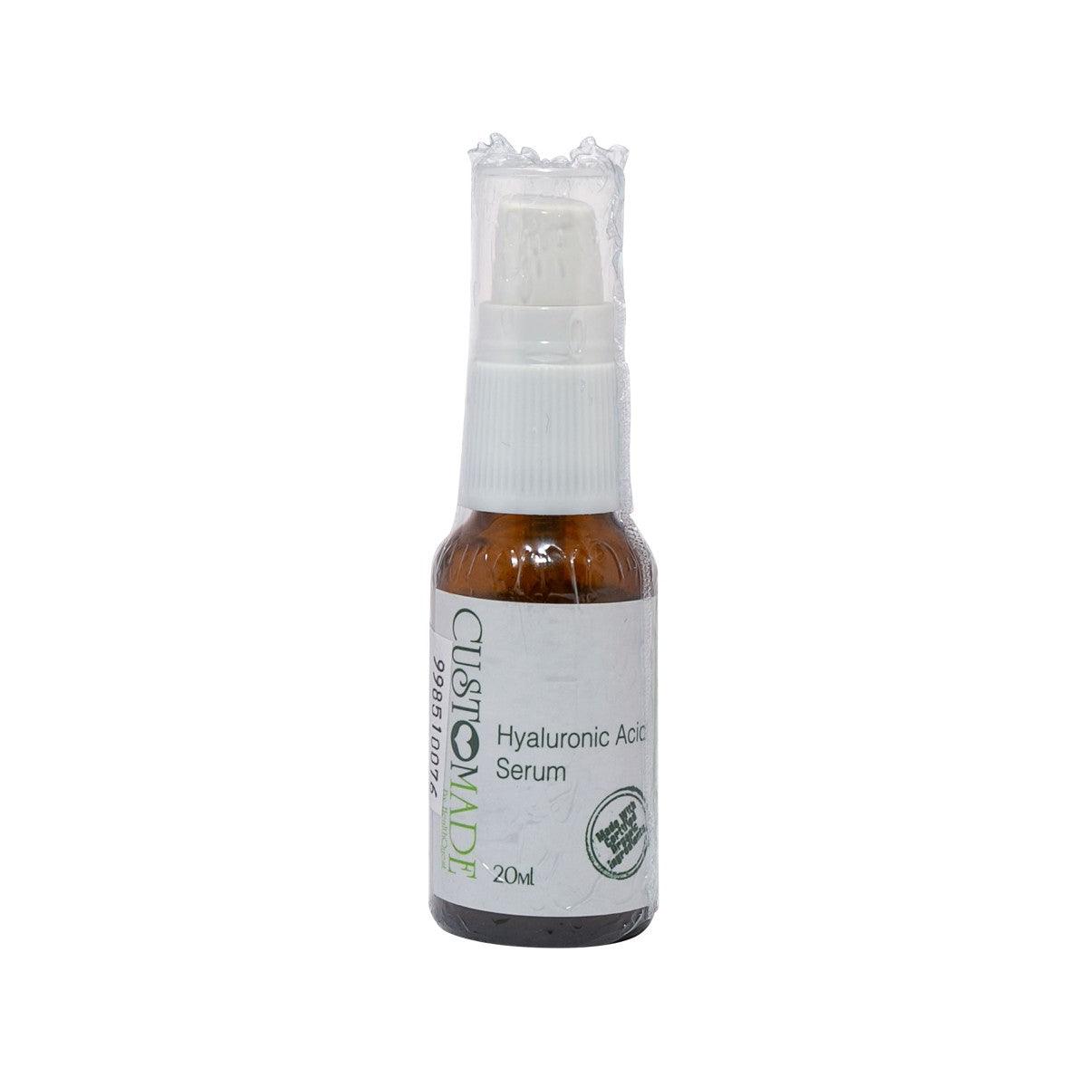 Amber hyaluronic acid serum bottle with white spray cap, 20 mL