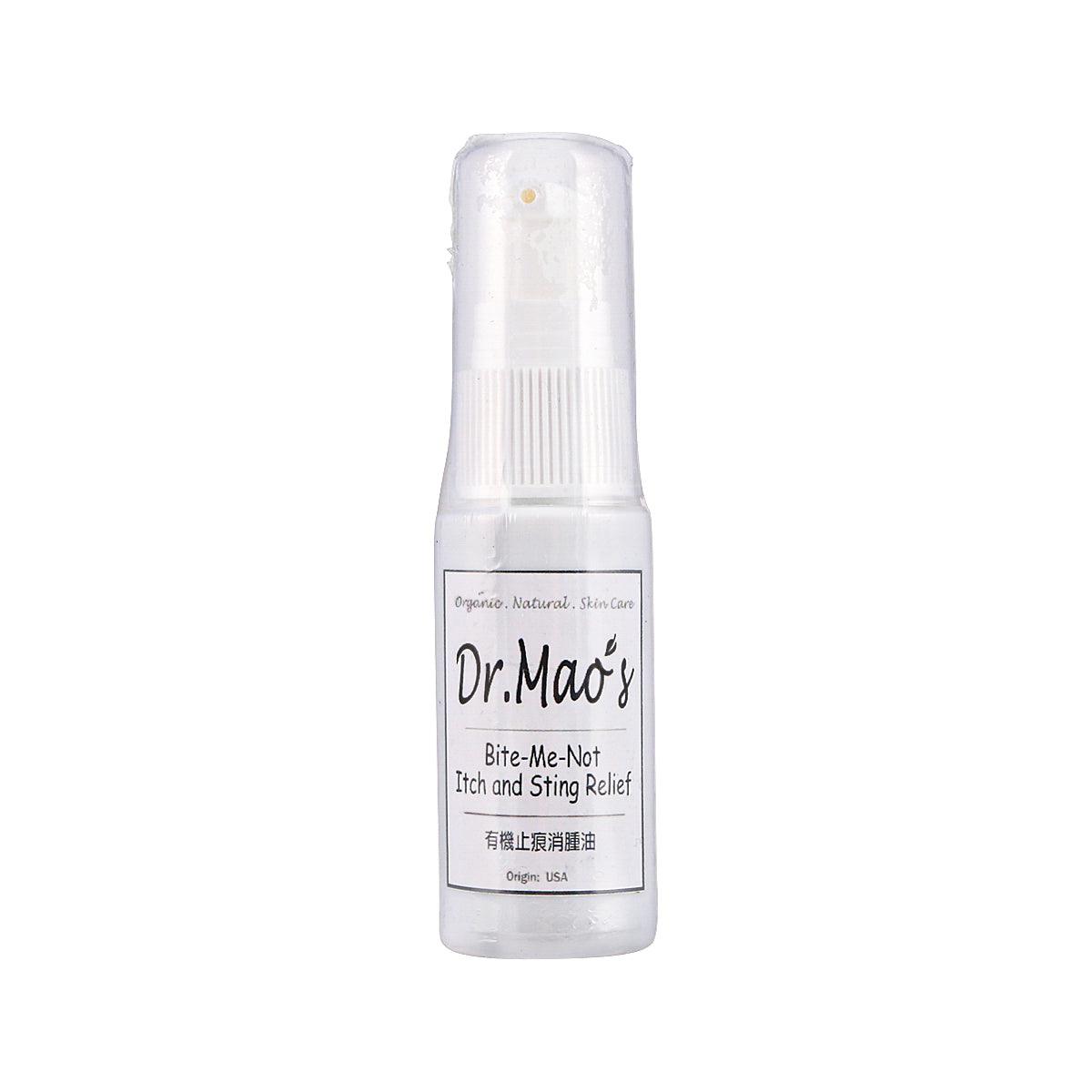 Small topical relief spray bottle with Dr. Mao's Bite-Me-Not front label