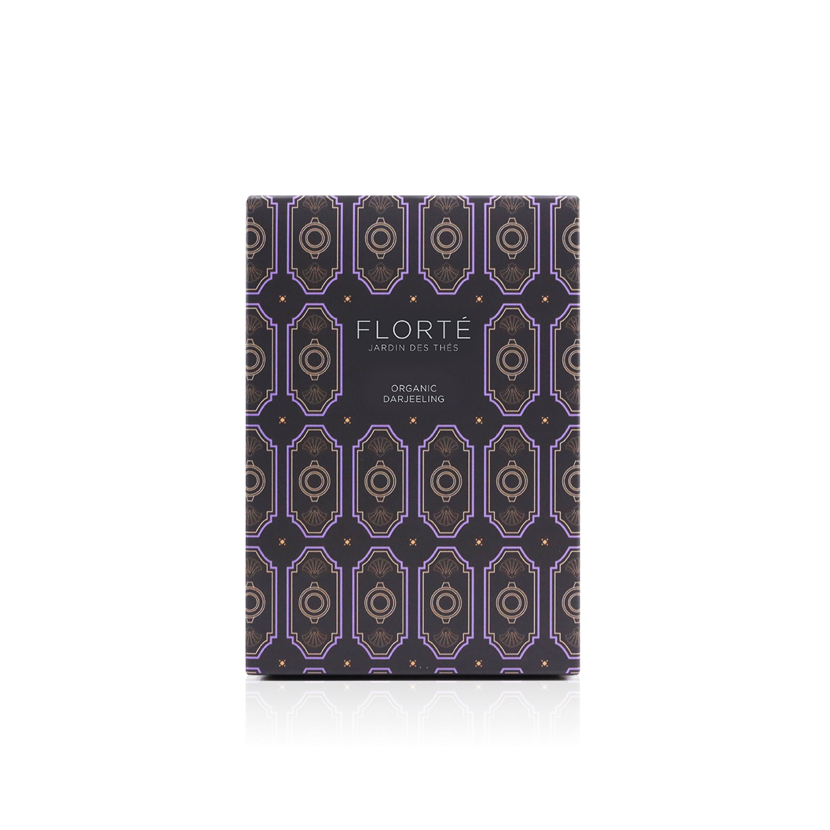 FLORTE organic Darjeeling tea bag box with patterned design