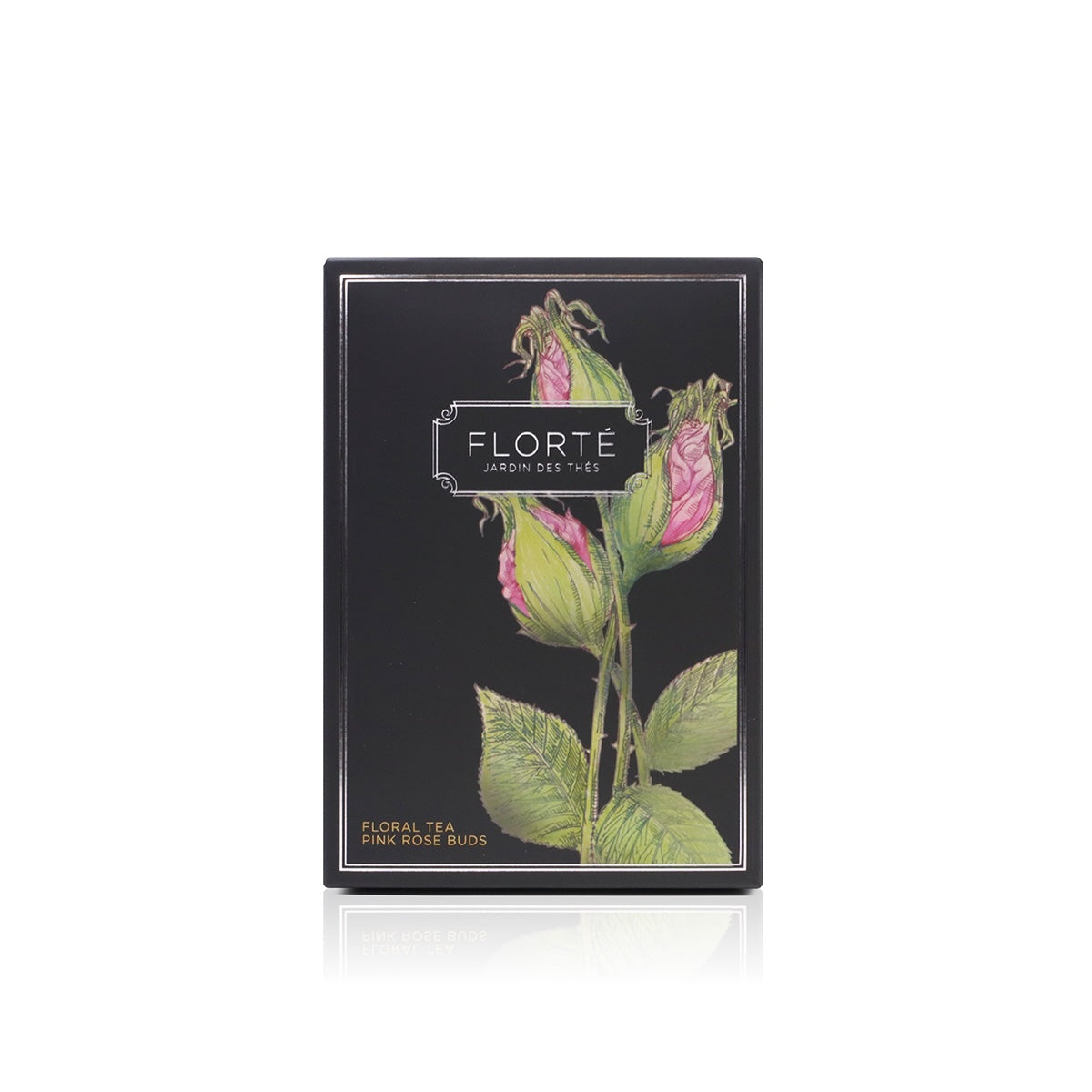 FLORTE floral tea bag box with pink rose bud illustration