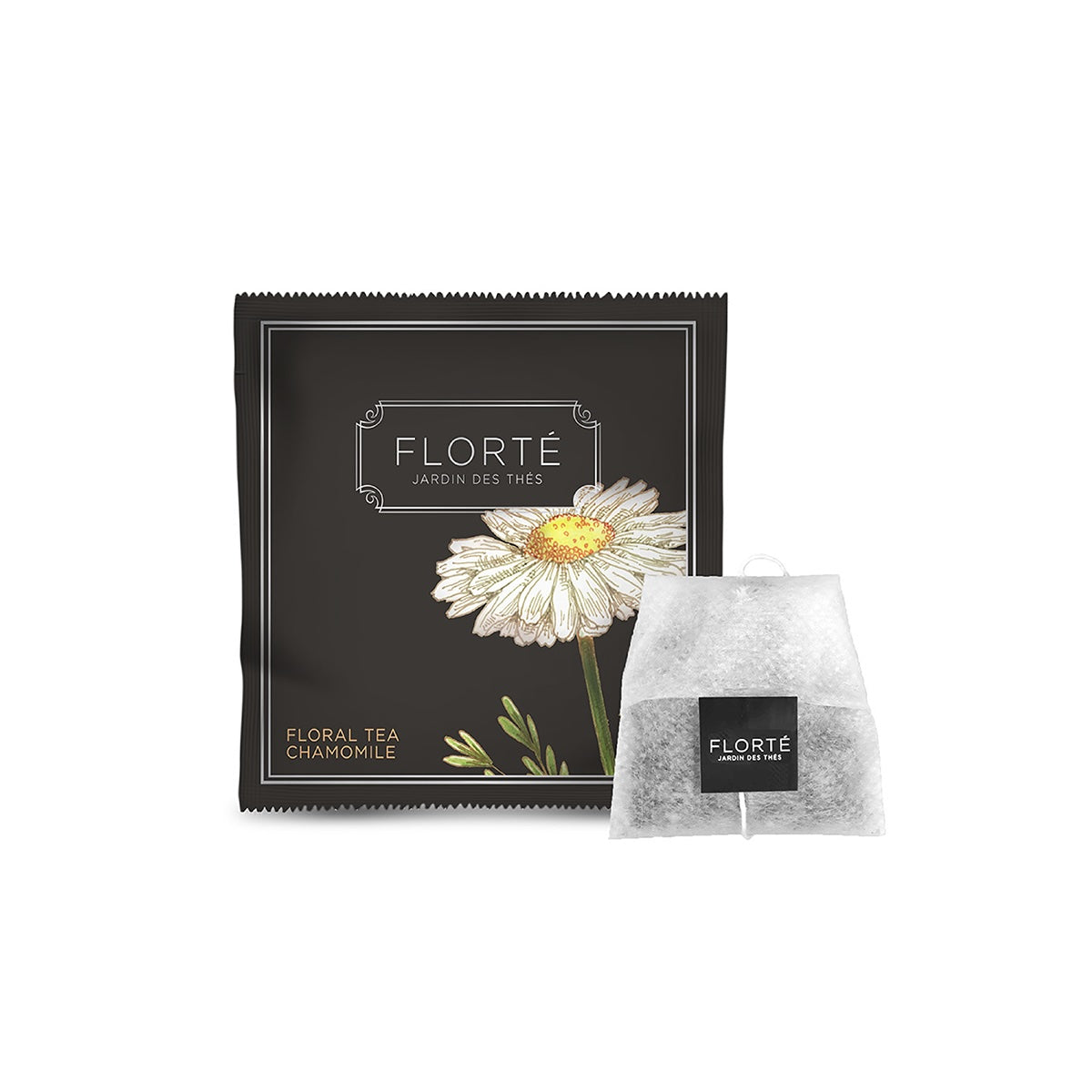 FLORTE chamomile tea box with two white tea bag sachets shown