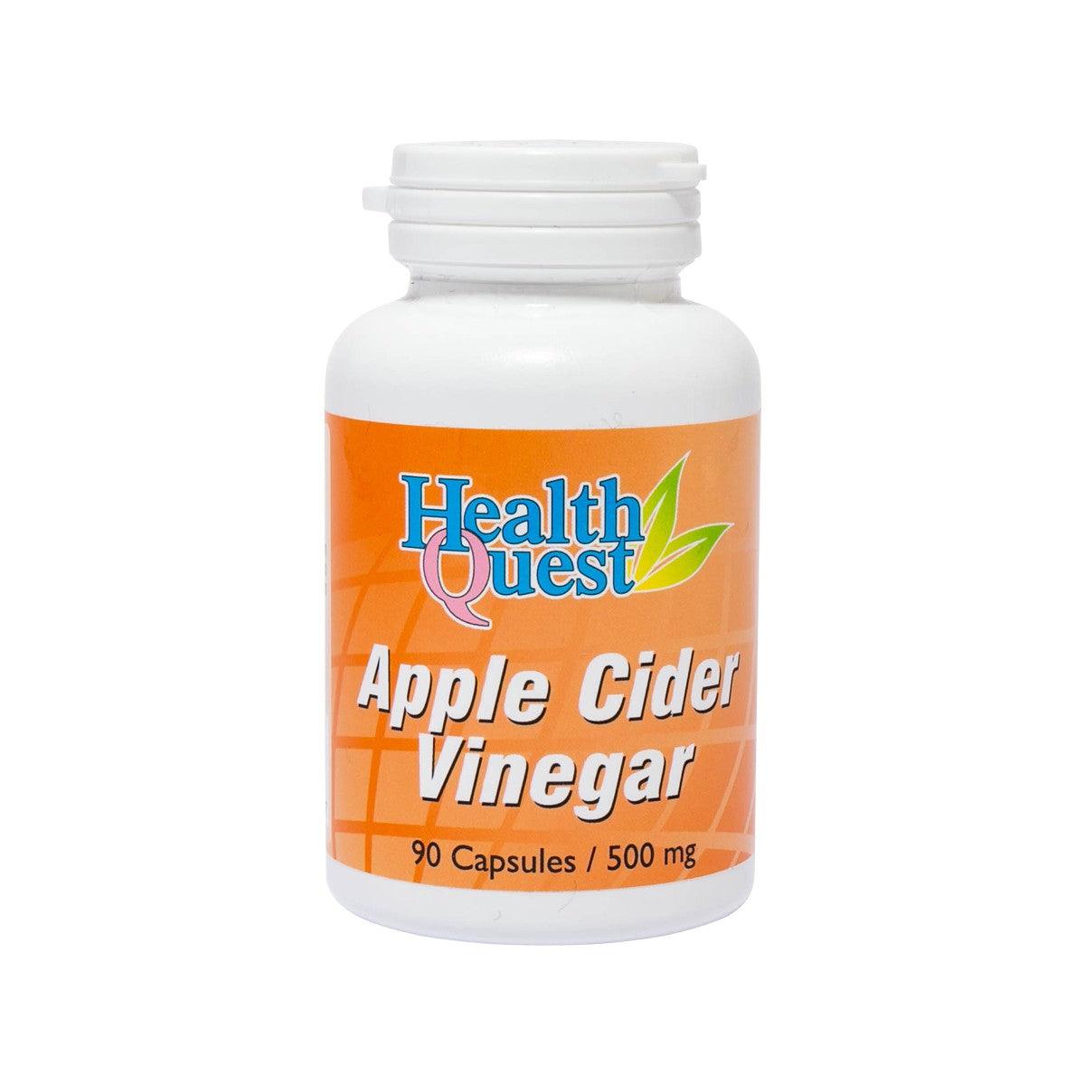 Health Quest apple cider vinegar capsules bottle, 90 capsules, 500 mg label front