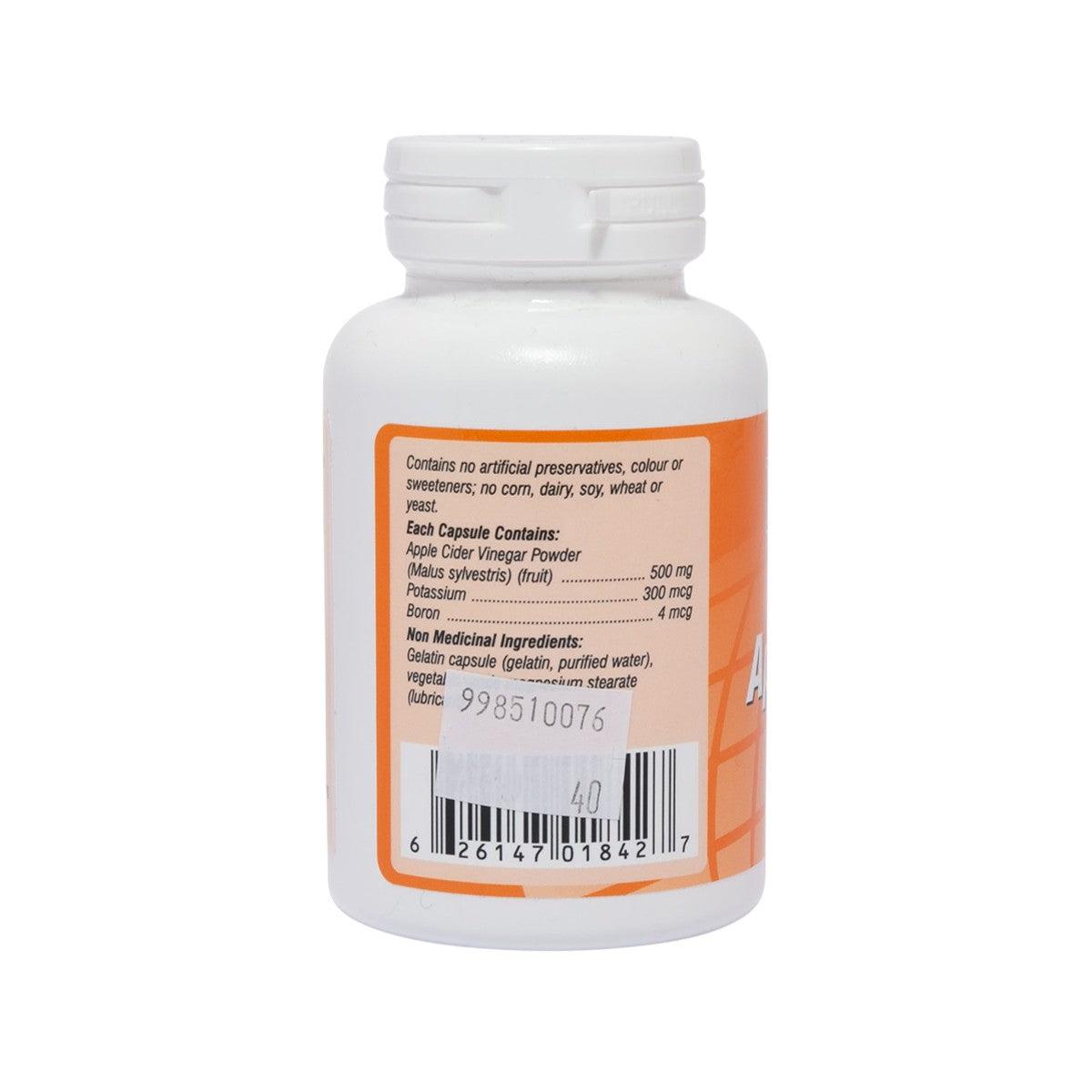 Health Quest apple cider vinegar capsules bottle, barcode and supplement facts panel