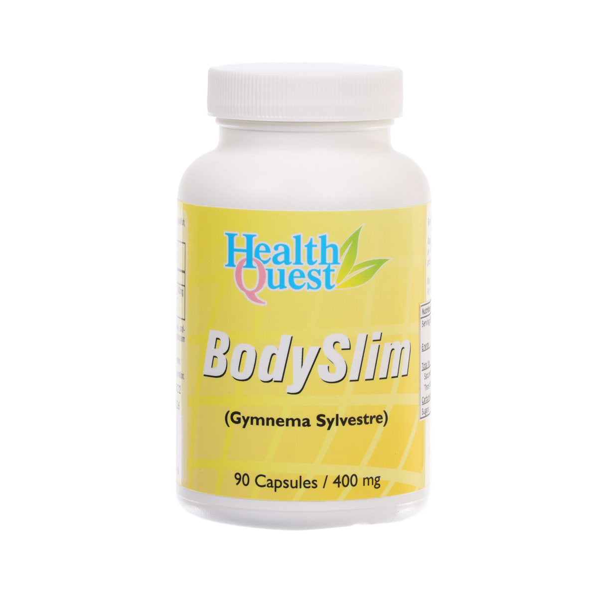 Health Quest Bodyslim supplement bottle with yellow label, 90 capsules, 400 mg