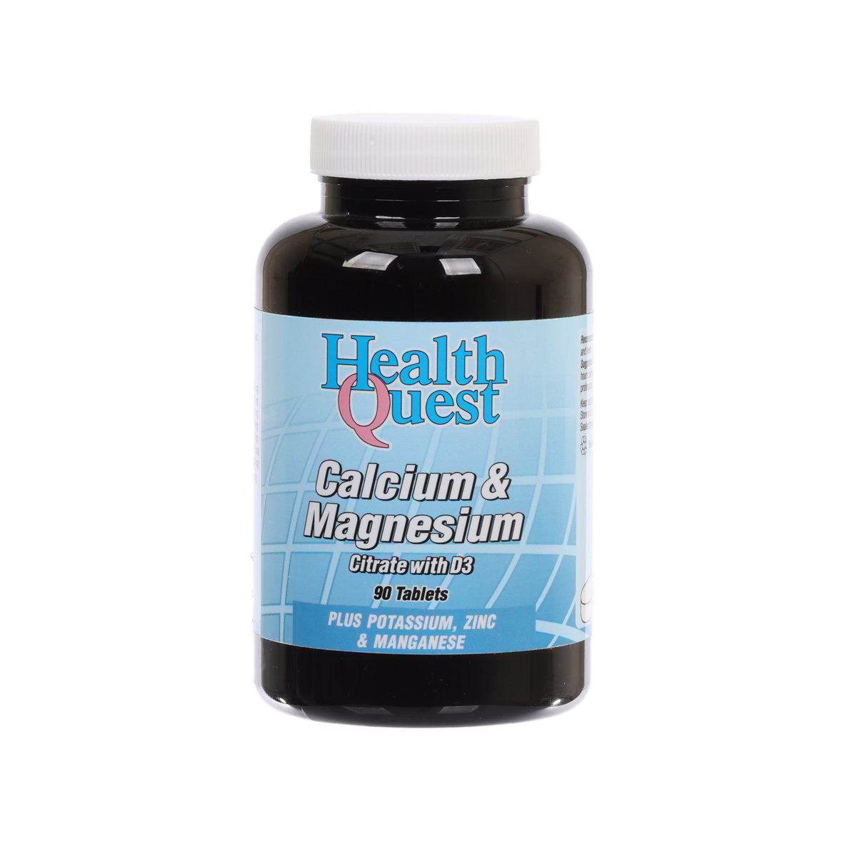 HEALTH QUEST calcium & magnesium citrate with D3 supplement bottle, 90 tablets