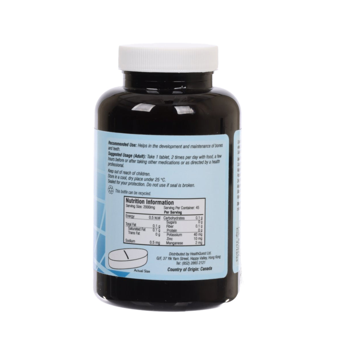 HEALTH QUEST calcium & magnesium citrate with D3 back label bottle