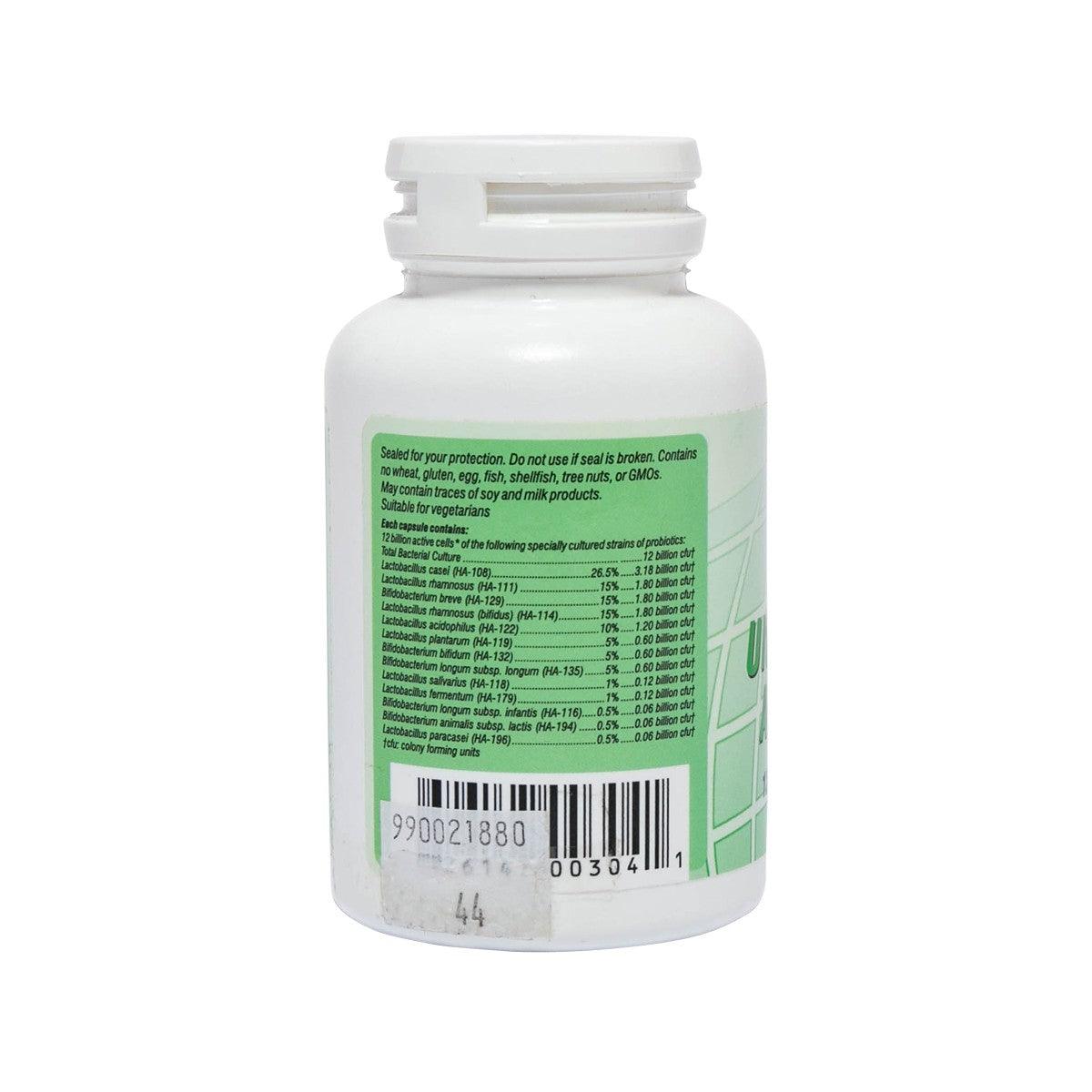 Health Quest Ultimate Multi Acidophilus capsules bottle, back label with supplement facts