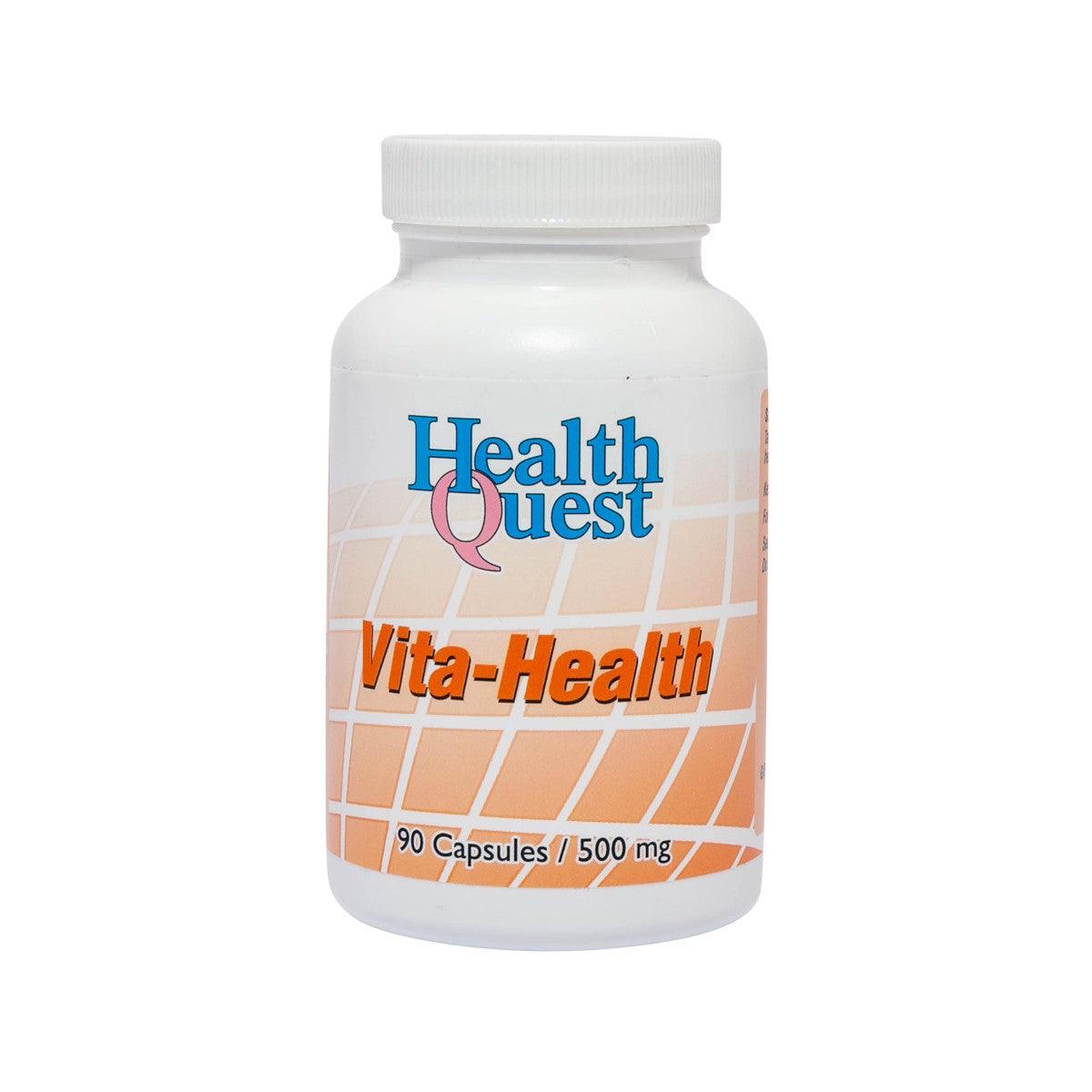HEALTH QUEST Vita-Health Vitamin C capsule bottle, 90 count, front label