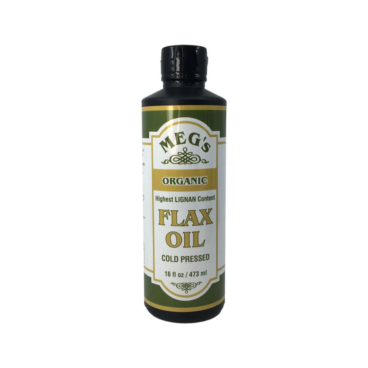 HEALTH QUEST Meg's organic cold pressed flax oil bottle, 473 mL