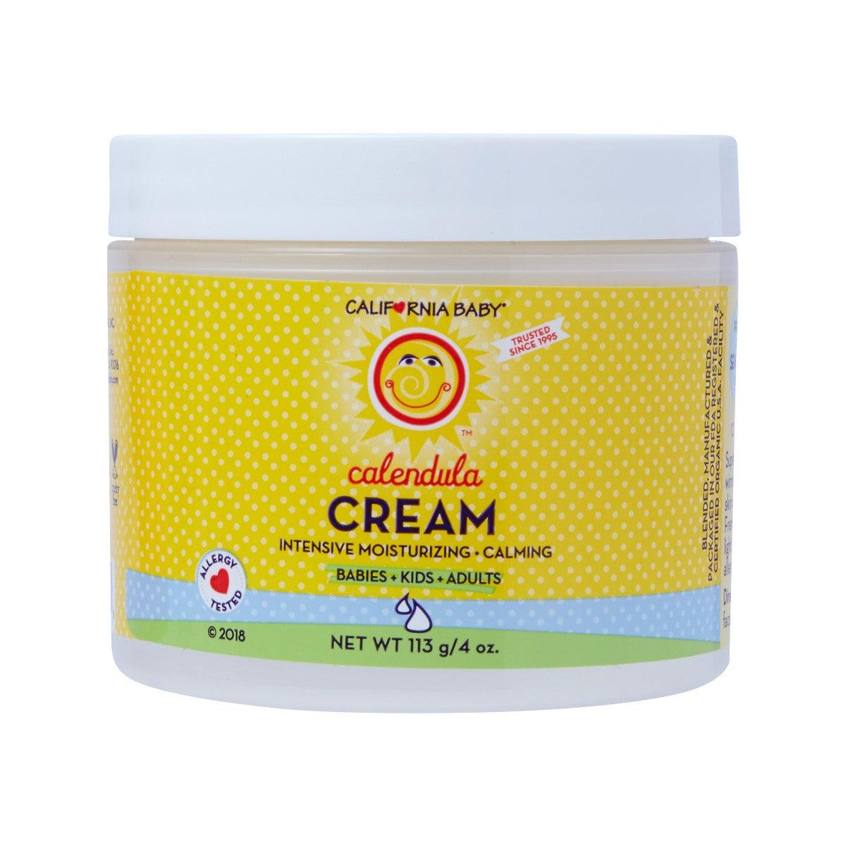 CALIFORNIABABY Calendula first-aid cream jar, white tub with yellow label, 113 g