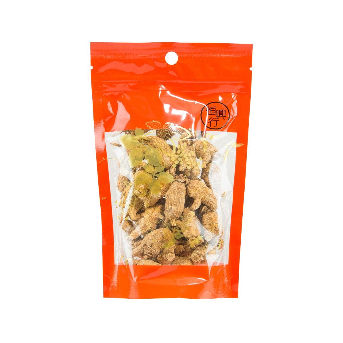 Hang Hing ginseng roots in resealable orange stand-up pouch, dried pieces