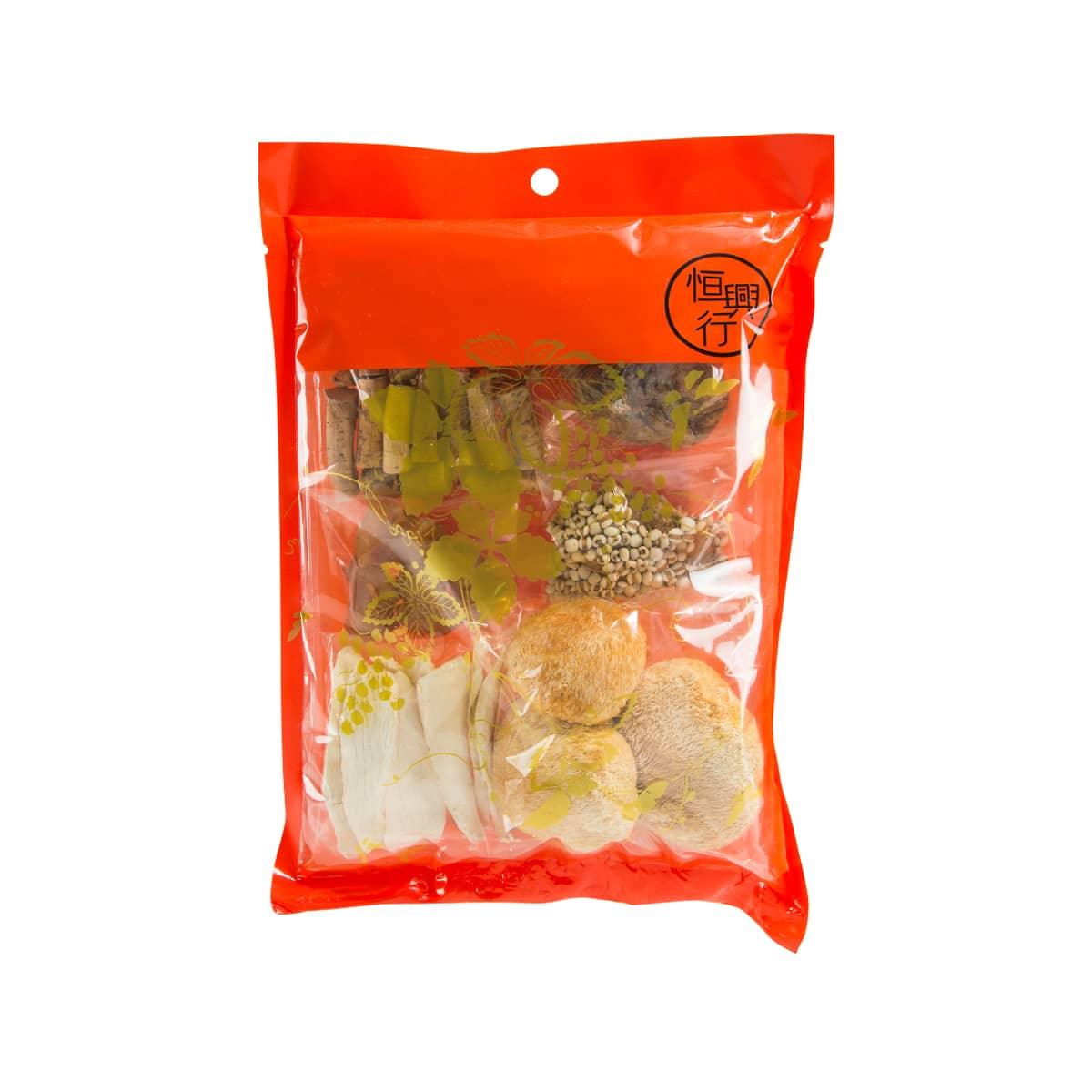 Immunity soup pack pouch with assorted dried herbs and vegetables