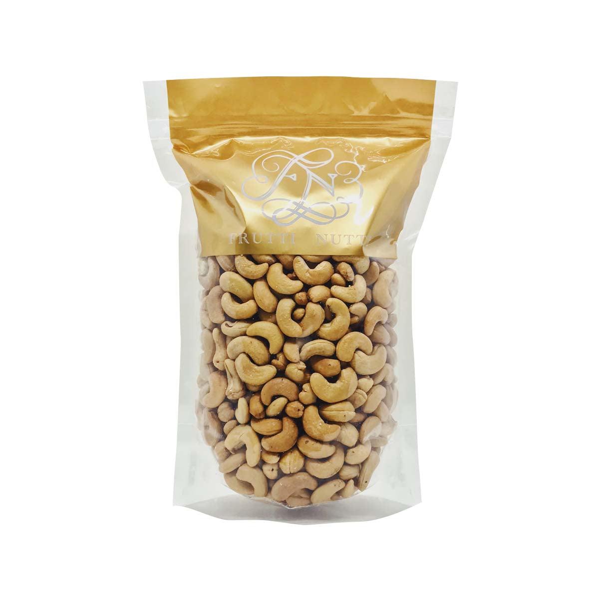 FRUTTI NUTTI roasted & salted cashews in resealable-style pouch with nuts visible