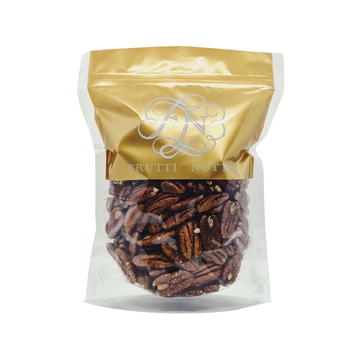 Pecan nuts in gold resealable pouch