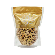 FRUTTI NUTTI roasted salted cashews in gold and clear stand-up pouch