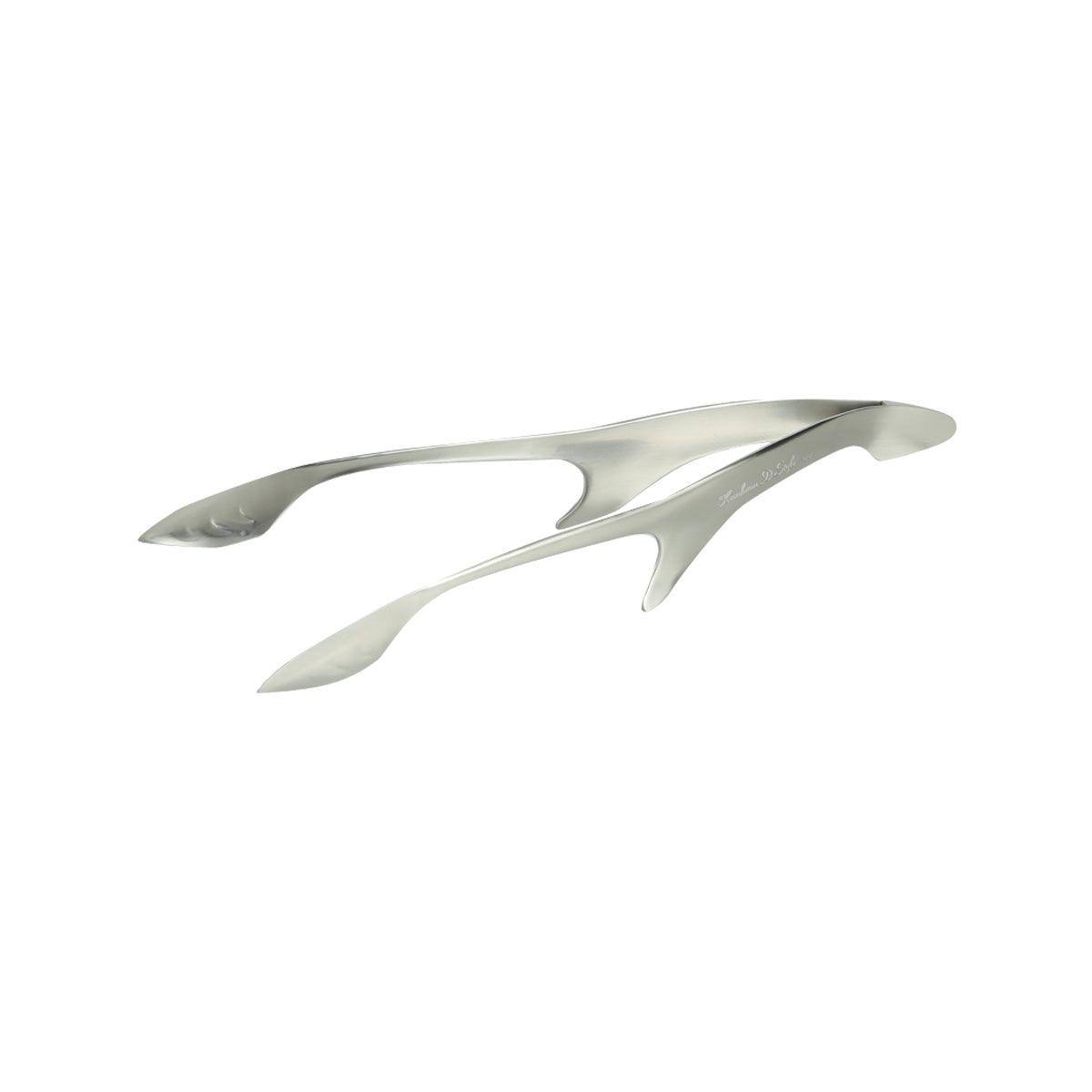Stainless steel tong with curved, double-ended design