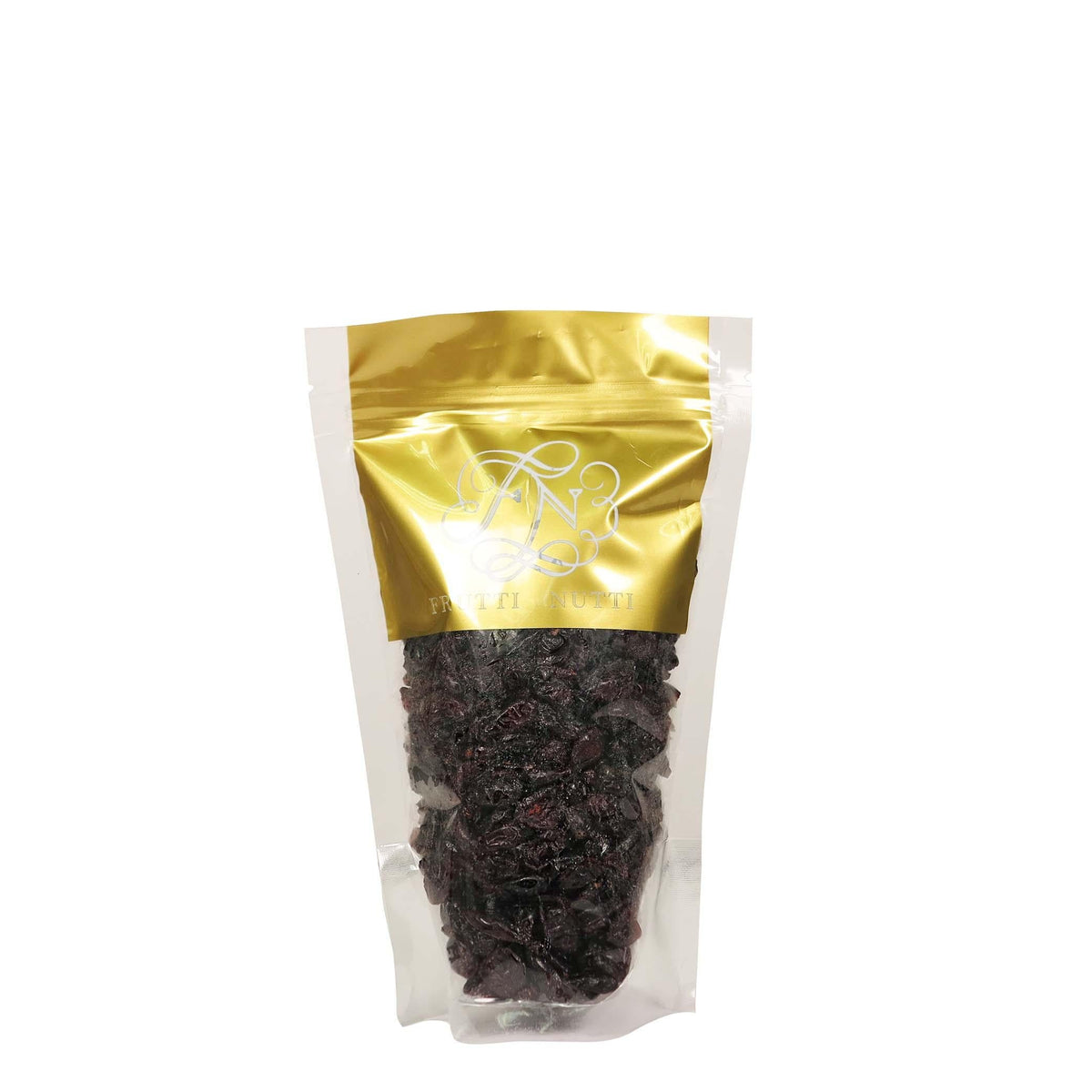 FRUTTI NUTTI USA dried cranberries in golden and clear stand-up pouch
