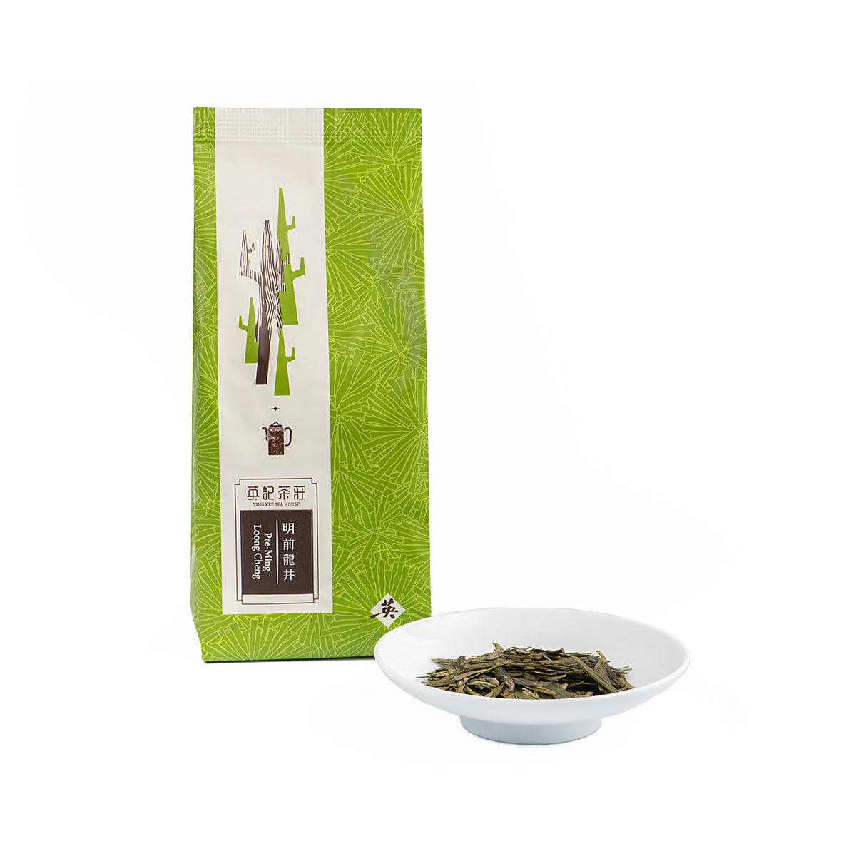 YING KEE Loong Cheng green tea, 150g, with tea leaves in bowl