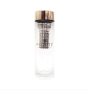 Glass tea infuser bottle with metal cap and mesh strainer, FLORTE logo