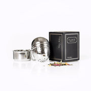 Stainless steel tea ball strainer with chain and perforated lid