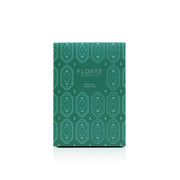 FLORTE organic green tea bag box, dark green with FLORTE logo