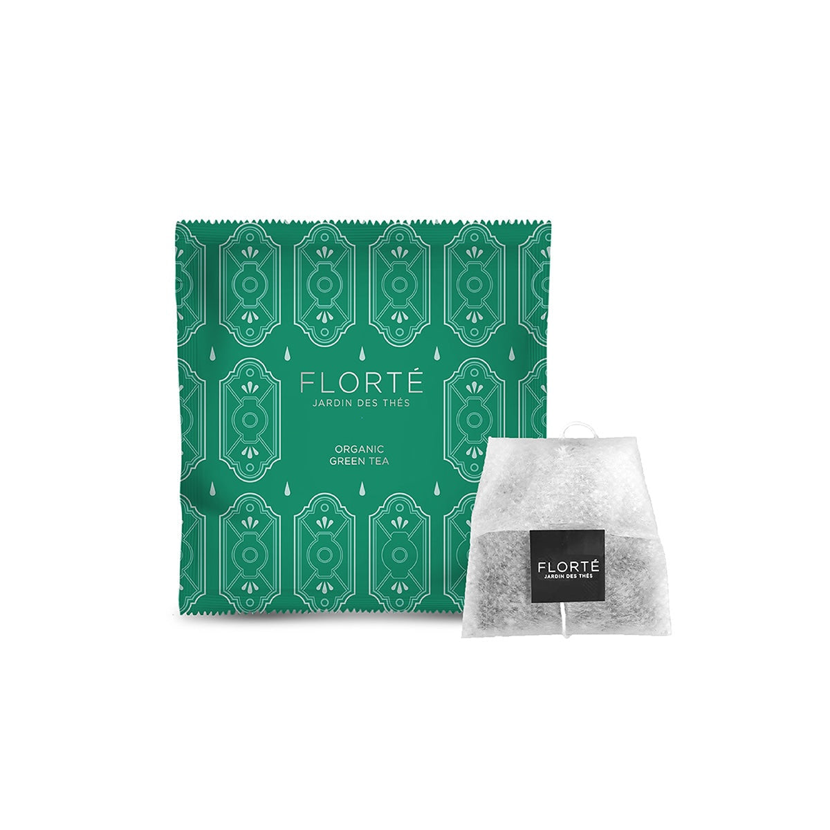 FLORTE organic green tea bags with green box, white tea sachets
