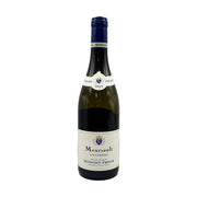 Meursault wine bottle with blue cap and cream Bitouzet-Prieur label, dark glass 750 mL
