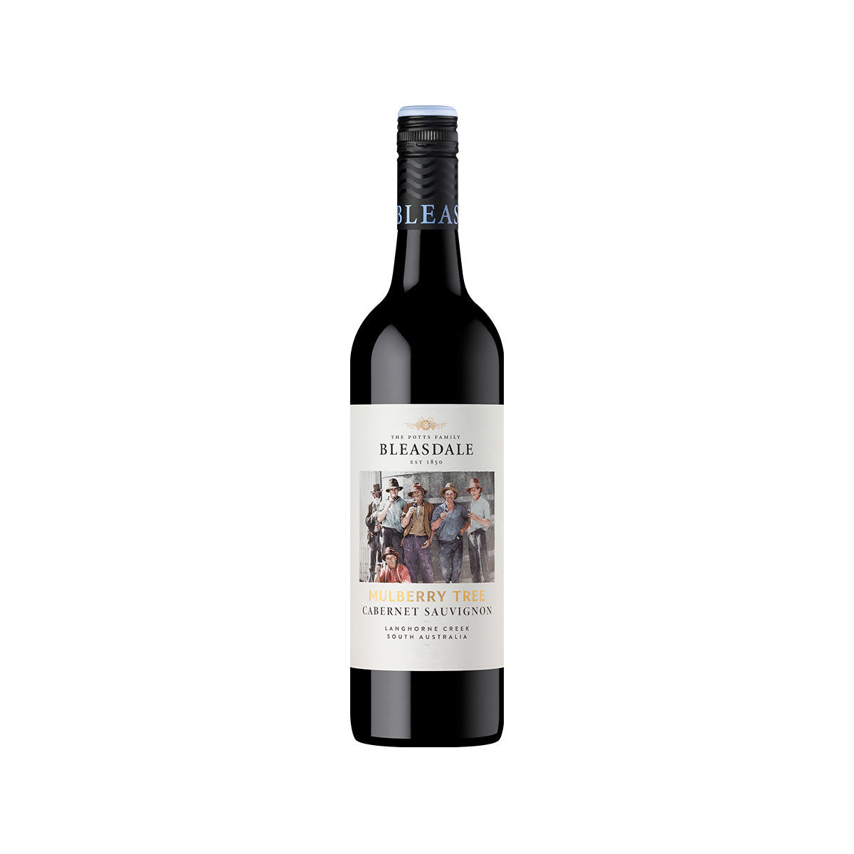 Dark glass Cabernet Sauvignon wine bottle with BLEASDALE label and black cap