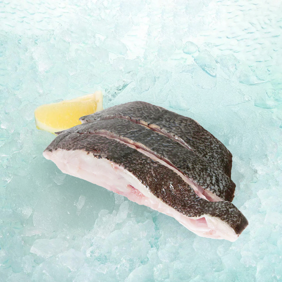 BORN IN KINDAI chilled madai fish slice, red flesh with dark skin on ice