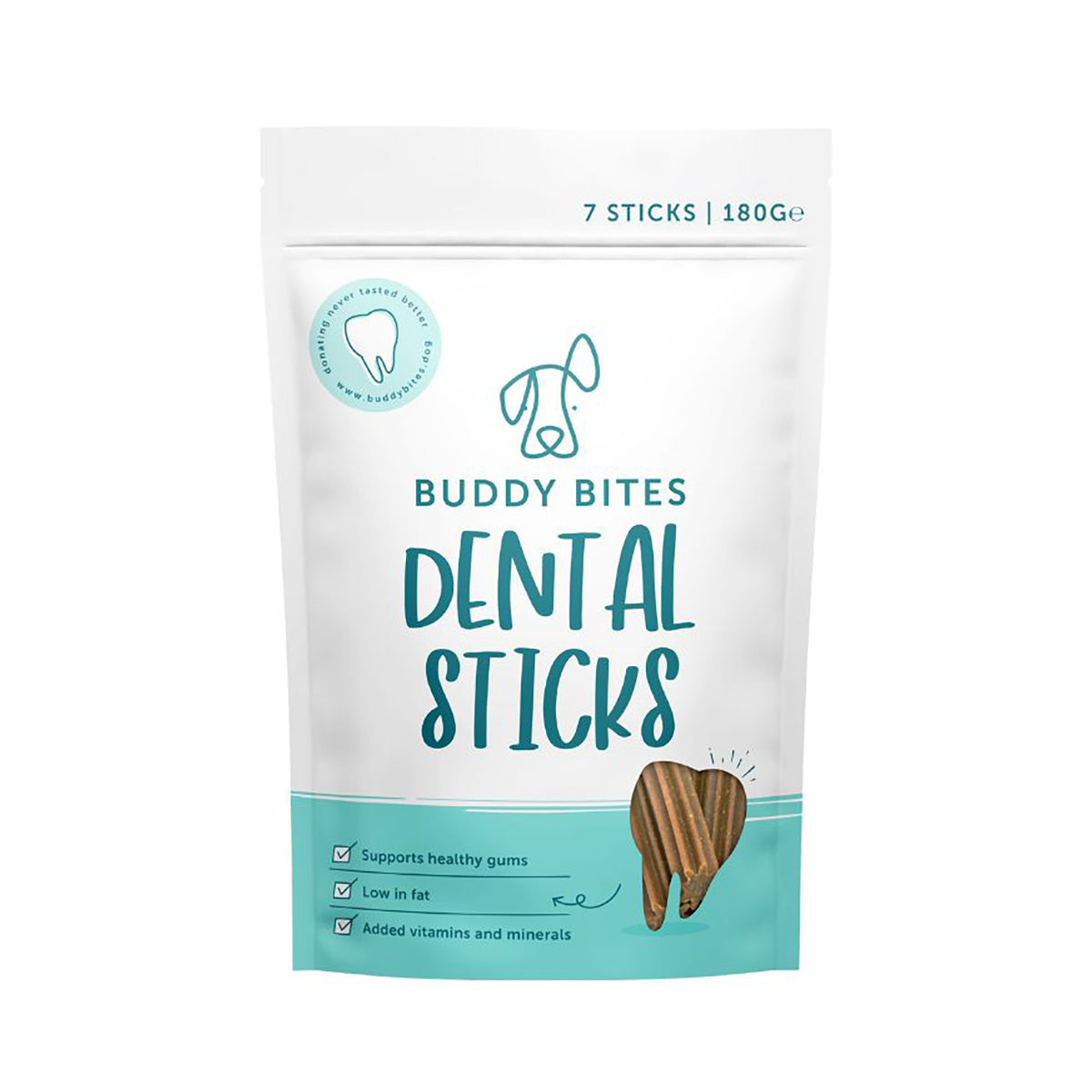 BUDDY BITES dental sticks bag, 7 sticks 180 g, front view