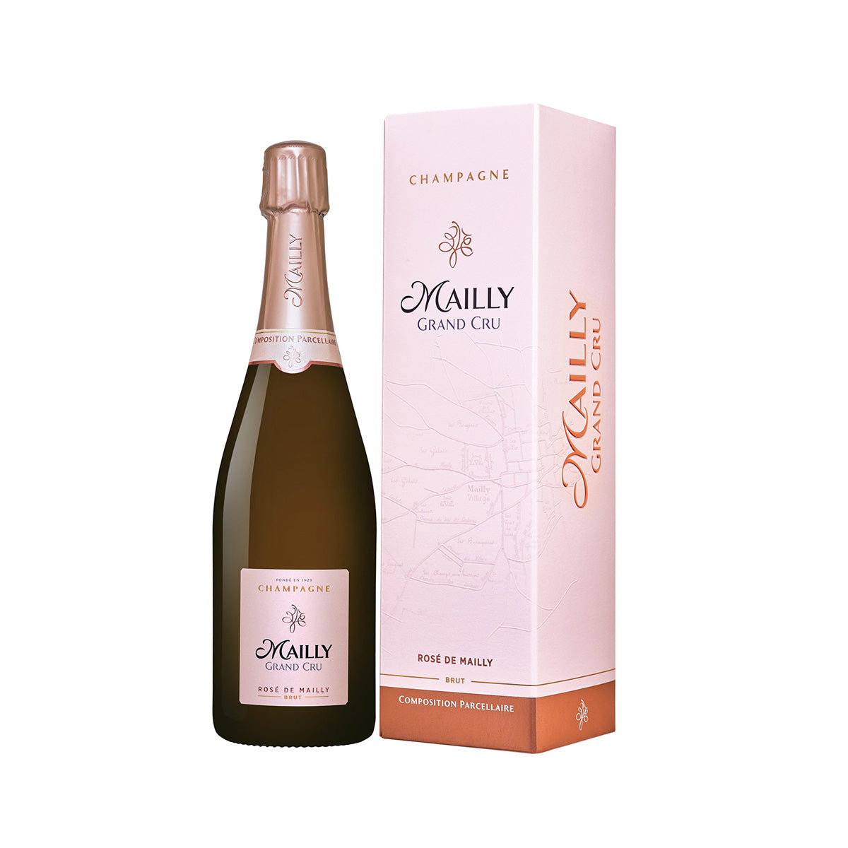 Mailly Grand Cru rosé champagne bottle with pink gift box