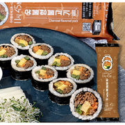 Charcoal-grilled bulgogi gimbap: sliced seaweed rolls with egg and veg filling