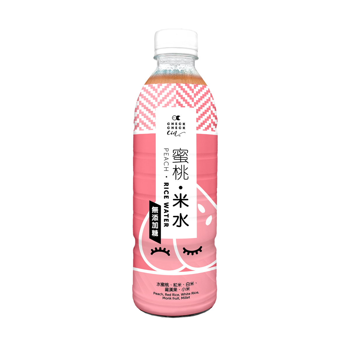 CHECKCHECKCIN peach rice water bottle, 500 mL PET, pink label