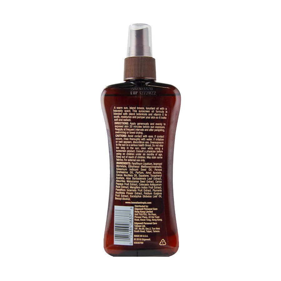 HAWAIIAN Tropic tanning oil SPF4 bottle, back label with ingredients text