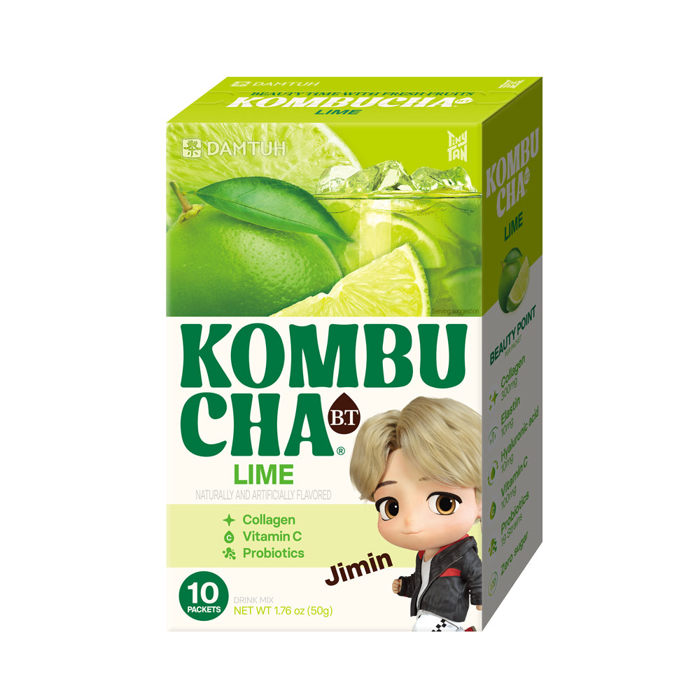 Lime green Kombucha tea box with cartoon character, 10 packets (50 g)