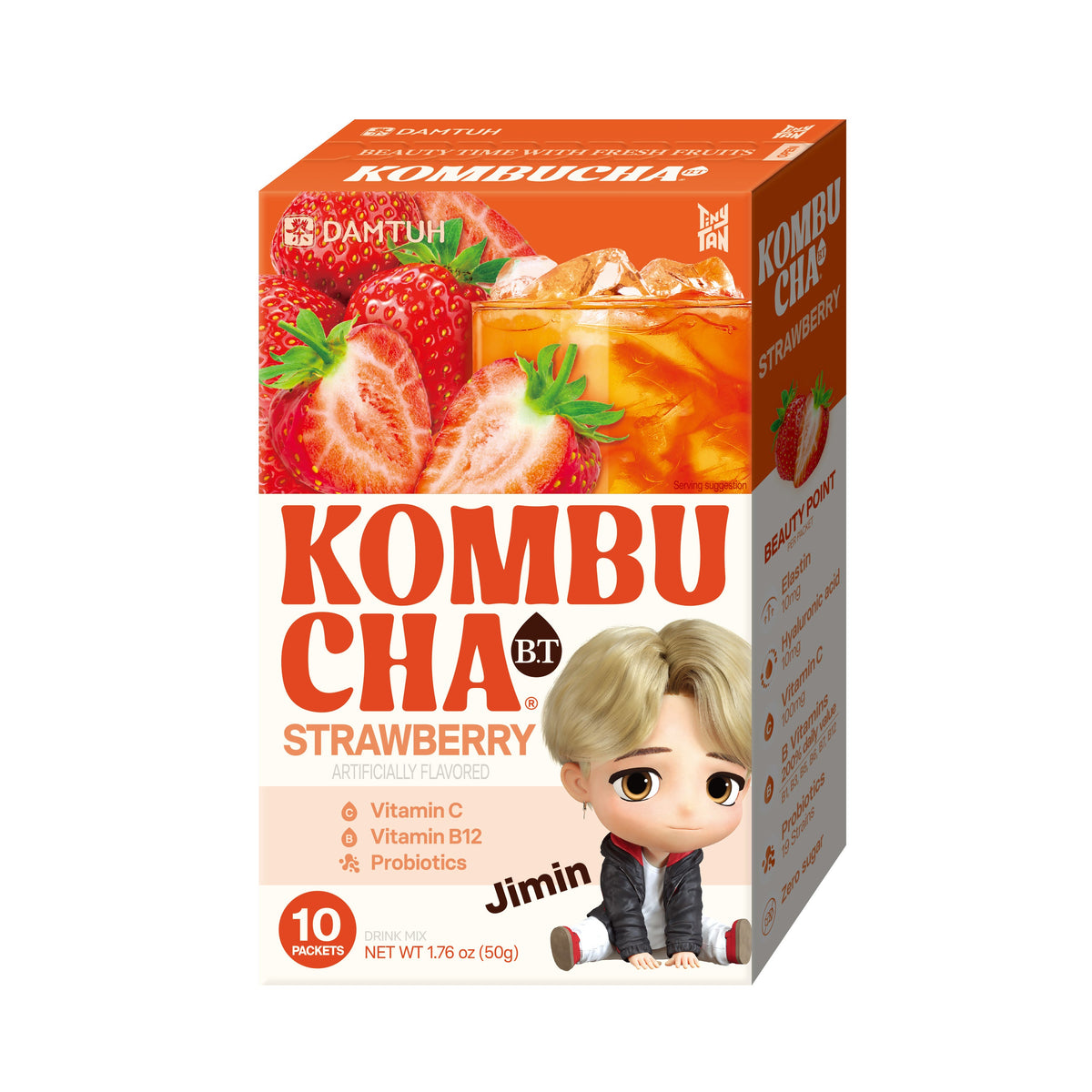 DAMTUH Kombucha Cha strawberry flavor drink mix box, 10 packets, 50g