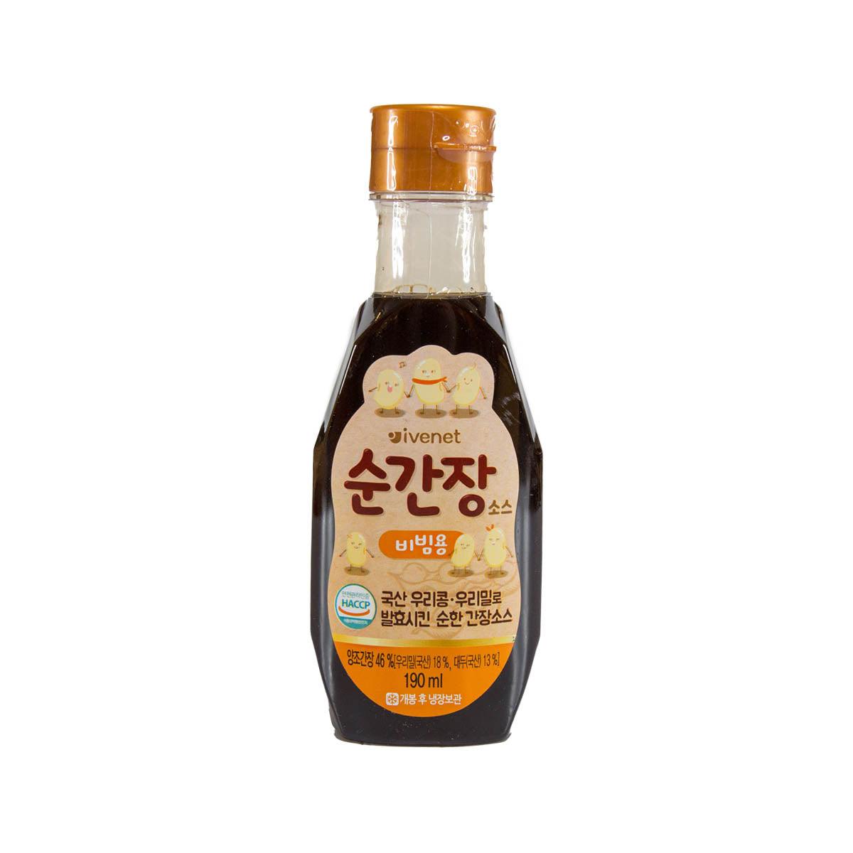 IVENET baby bibim soy sauce bottle, 190 mL, dark brown plastic cap and label