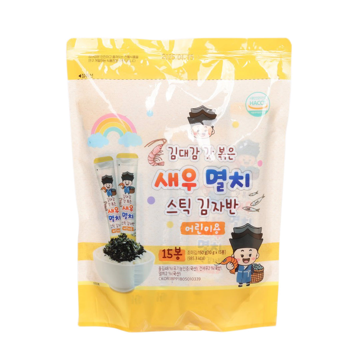 Kids seaweed flake stick pouch, shrimp and anchovy flavor, yellow packaging, 150g