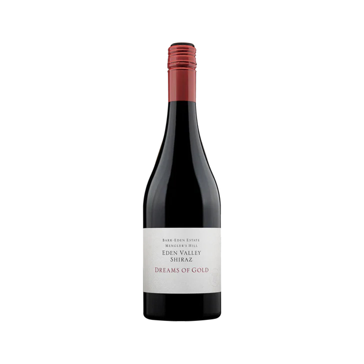 Red-capped wine bottle with cream label reading Eden Valley Shiraz Dreams of Gold