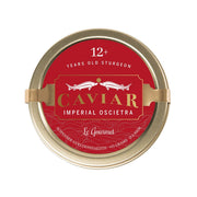 Le Gourmet Imperial Oscietra caviar tin with red label, 125g, gold rim