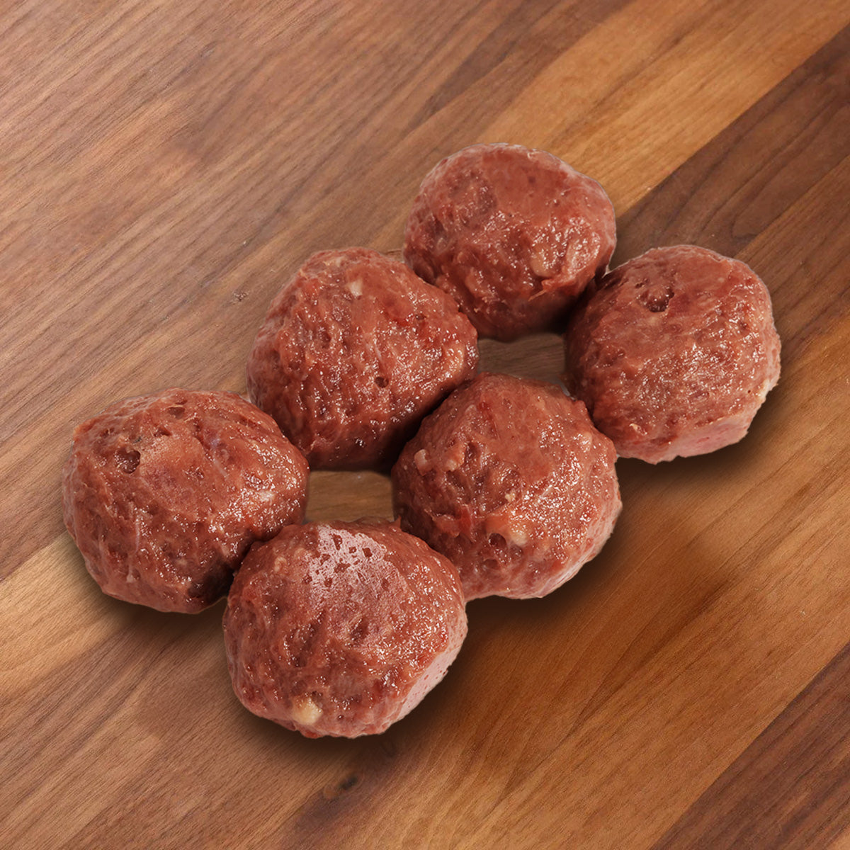 Beef ball appetizer, six local Teochew-style beef balls on a wooden board