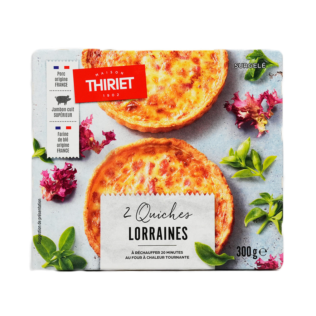 Frozen quiche Lorraine, two portions, golden crust in 300 g packaging