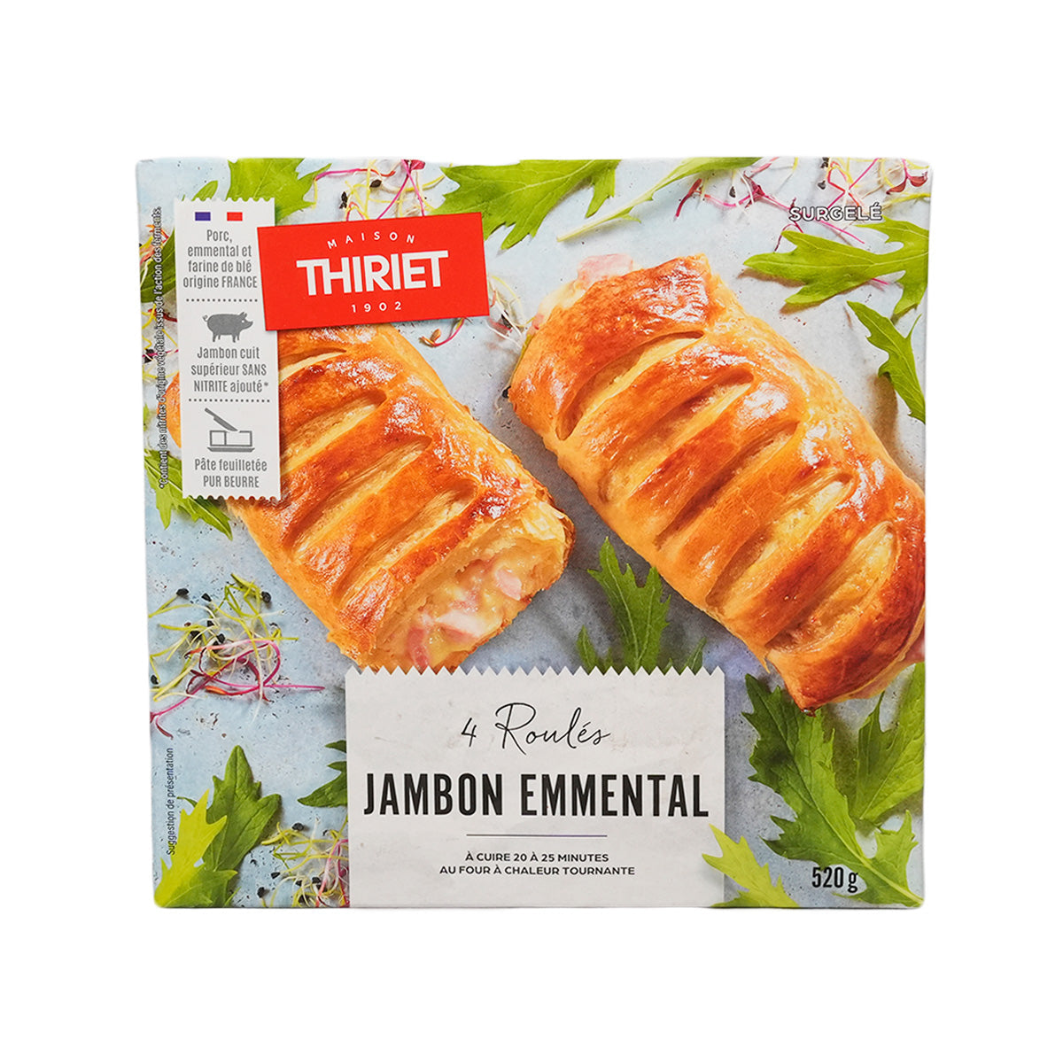 Ham & Emmental cheese rolls, 4 rolls, THIRIET 520 g package