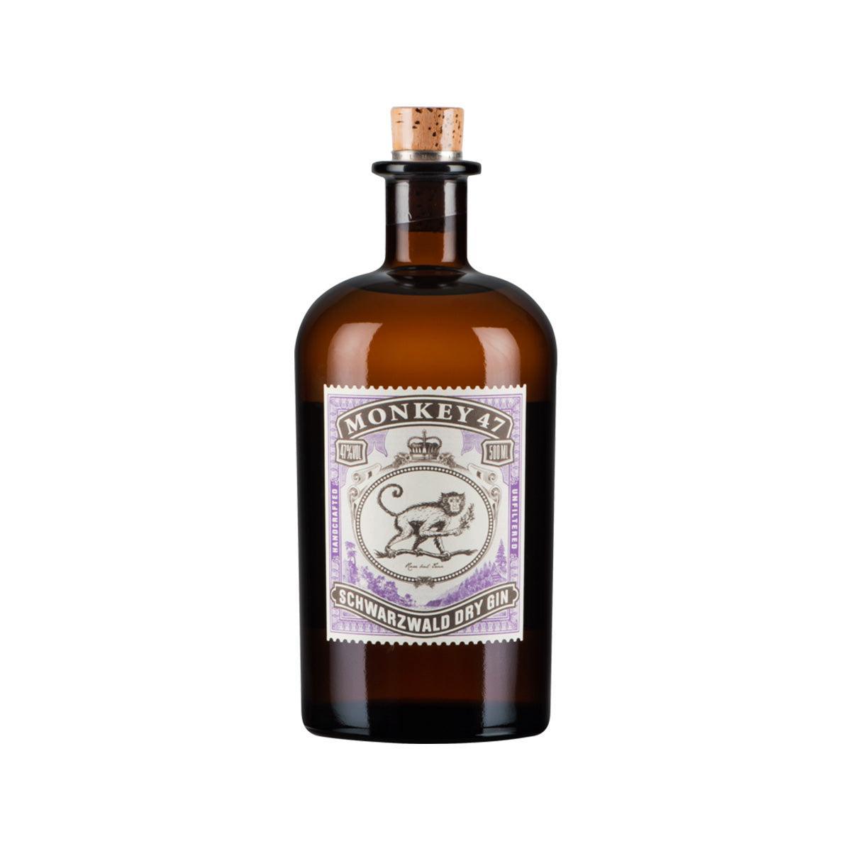 MONKEY 47 Schwarzwald Dry Gin bottle, dark amber glass with cork, 500 mL