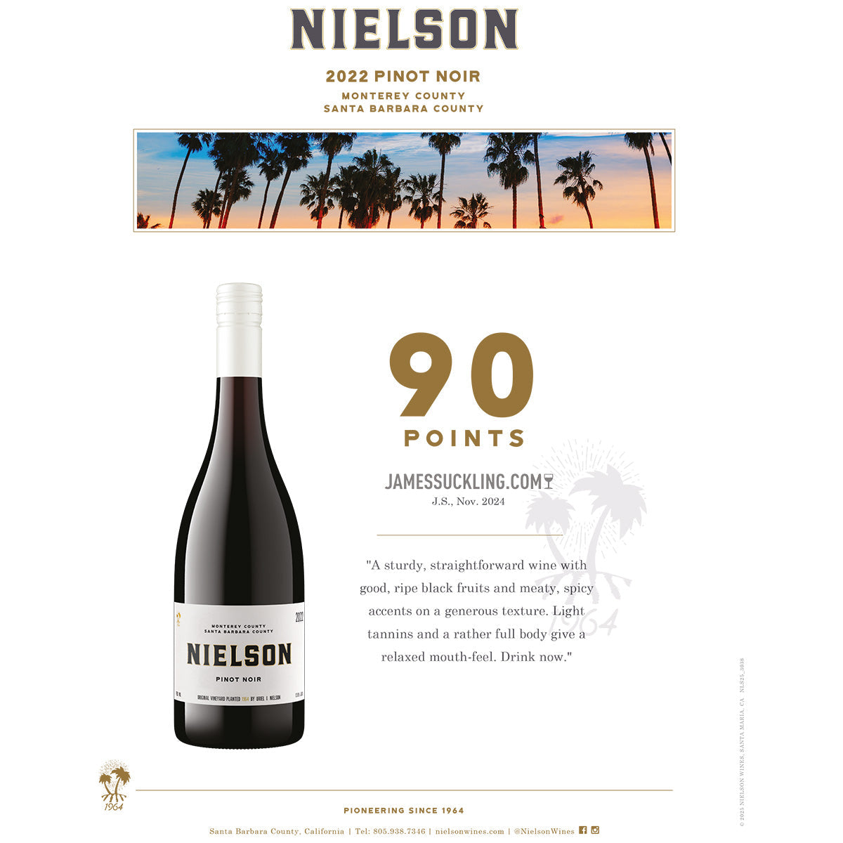 NIELSON Pinot Noir bottle with 90 points graphic and label